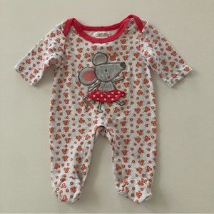 Pitter Patter 0-3 Months Baby Girl Ballerina Mouse Footie Pajamas One Piece
